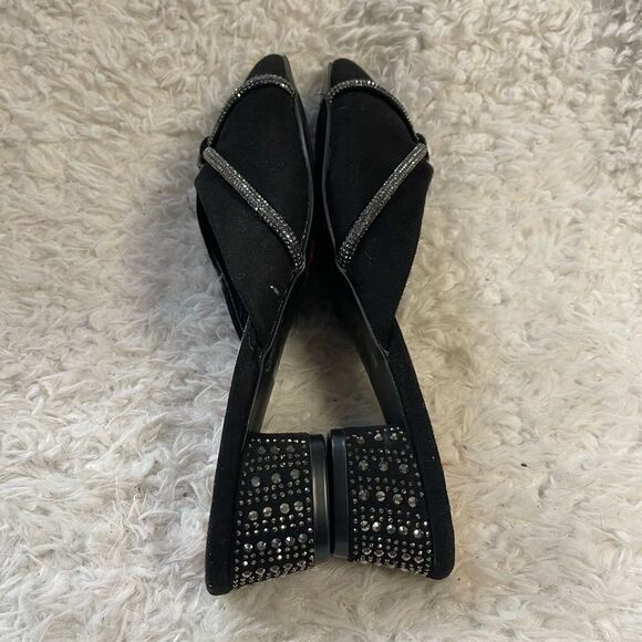 Classique synthetic black suede mules jewel knot accent rhinestone heels SZ10M - Picture 5 of 10